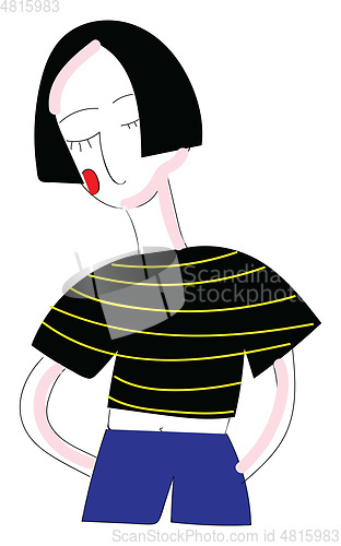 Image of Girl with short hair illustration color vector on white backgrou