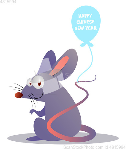 Image of Cartoon mouse holding ballon vector illustartion on white backgr