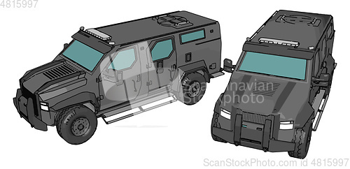 Image of 3D vector illustration of a two militarty armed vehicles