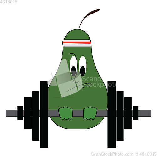 Image of Cute-little pear fruit is lifting weights at the gym vector or c