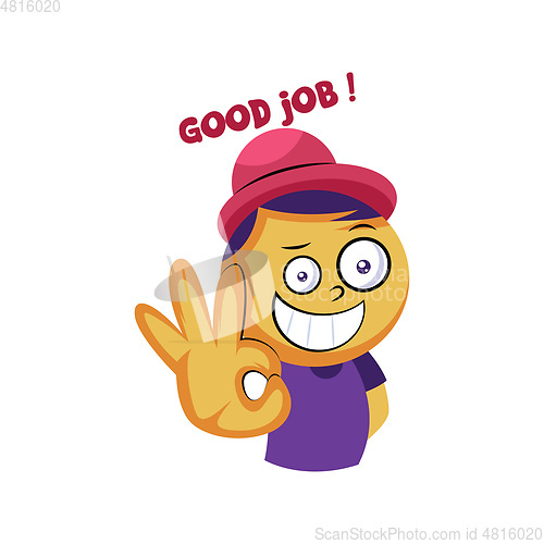 Image of Yellow guy saying Good job vector illustration on a white backgr
