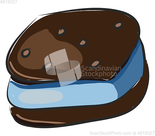 Image of Brown cookie with blue cream vector illustration on white backgr