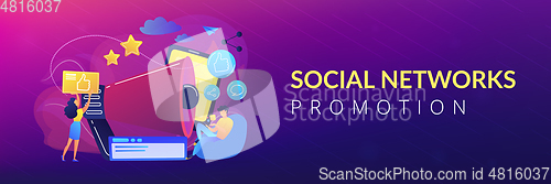 Image of Social networks promotion concept banner header.
