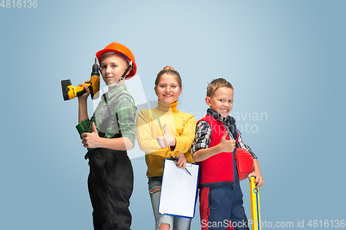Image of Kids dreaming about future profession of engineer