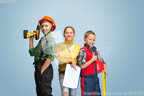 Image of Kids dreaming about future profession of engineer