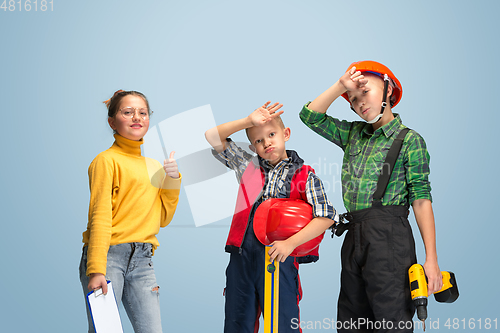 Image of Kids dreaming about future profession of engineer