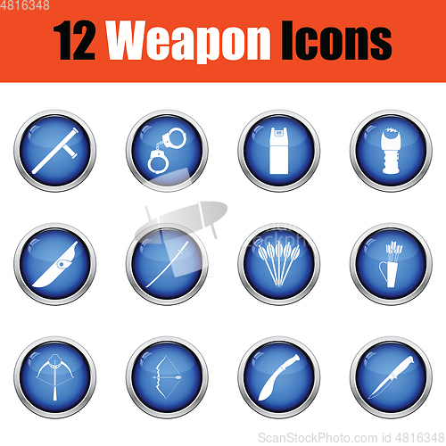 Image of Set of twelve weapon icons. 