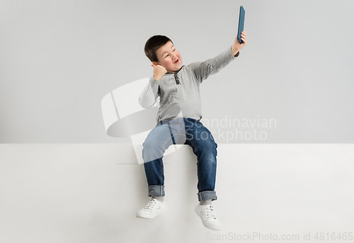 Image of Caucasian boy isolated on white studio background. Copyspace. Childhood, education, emotions concept