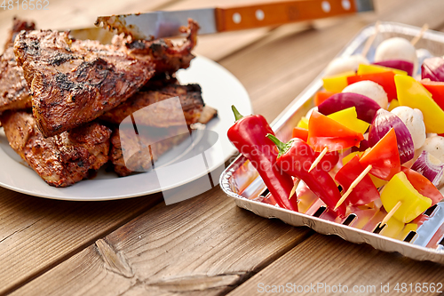 Image of grilled barbecue meat stack on plate