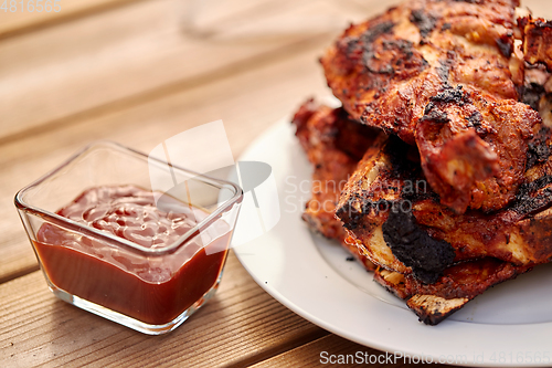 Image of grilled barbecue meat stack on plate