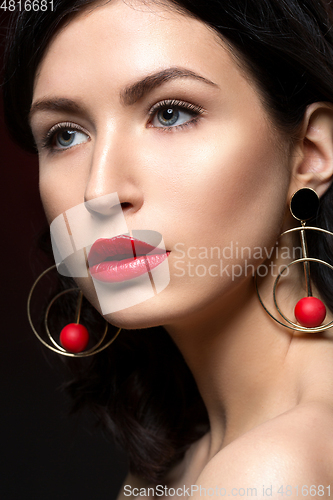 Image of beautiful girl with red lips