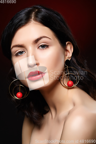 Image of beautiful girl with red lips