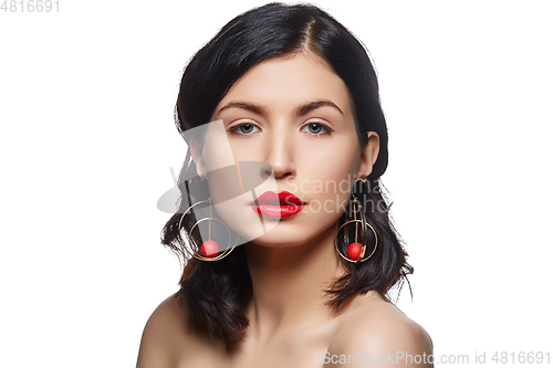 Image of beautiful girl with red lips