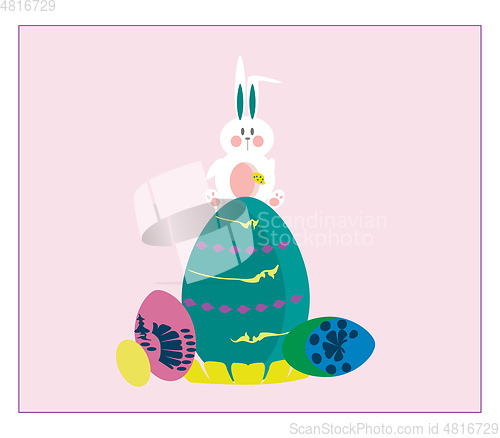Image of Easter bunny with eggs vector or color illustration