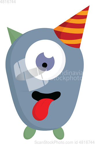 Image of One eyed monster in a birthday hat, vector color illustration.