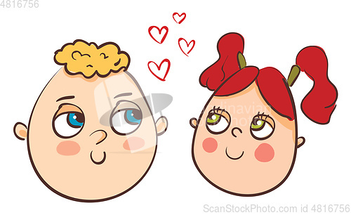 Image of A boy and girl with rosy cheeks, vector color illustration.