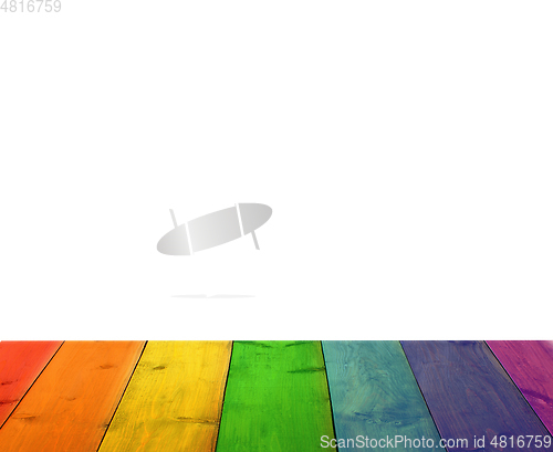 Image of multicolored stand from wooden boards isolated