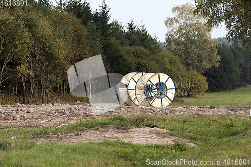 Image of Construction of power lines, close-up