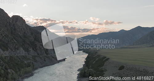 Image of waves, spray and foam, river Katun in Altai mountains. Siberia, Russia