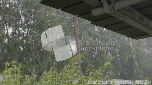 Image of Heavy rain shower in the sunshine of springtime or summer nature