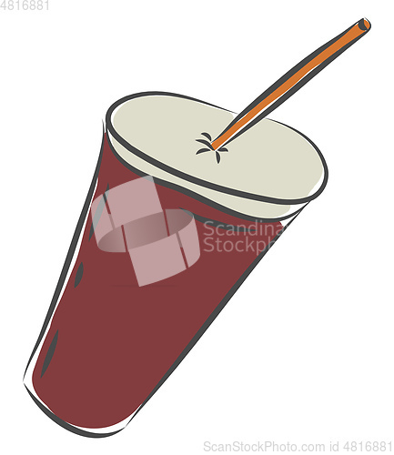 Image of Juice in a disposable plastic red party cup with lid and straw v