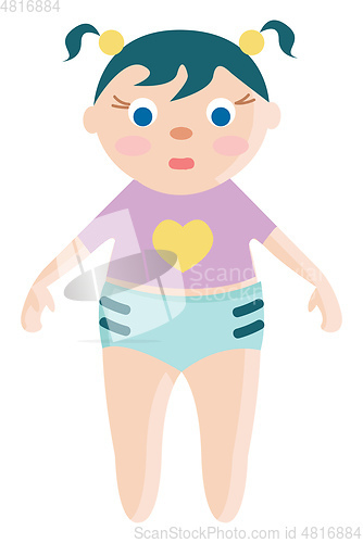 Image of Baby girl with two ponytails vector or color illustration