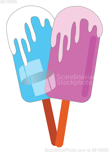 Image of Cartoon stick ice creams/Purple and pale blue popsicles vector o