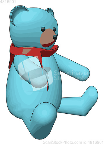 Image of Blue teddy bear with red scarf vector illustration on white back