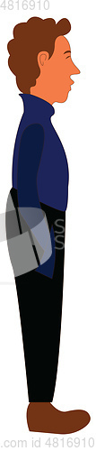 Image of Clipart of a standing boy wearing a blue high neck sweater and b