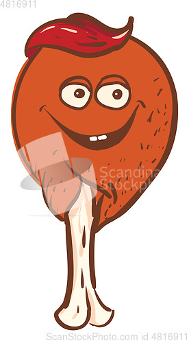 Image of Smiling cute fried chicken leg with ketchup  vector illustration