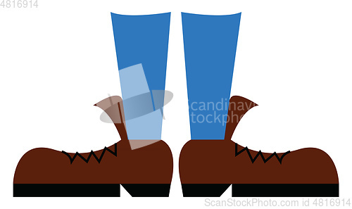 Image of Clipart of a leg wearing a brown leather shoe and blue socks vec