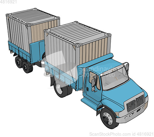 Image of Blue  container truck with trailer vector illustration on white 