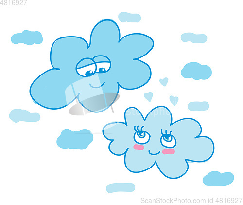 Image of Two clouds looking happy vector or color illustration