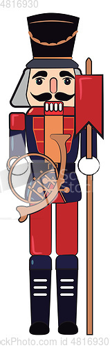 Image of Wooden toy soldier with wand & trumpet vector or color illustrat