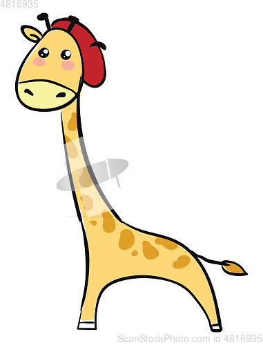 Image of Cartoon giraffe in a red hat set on isolated white background vi