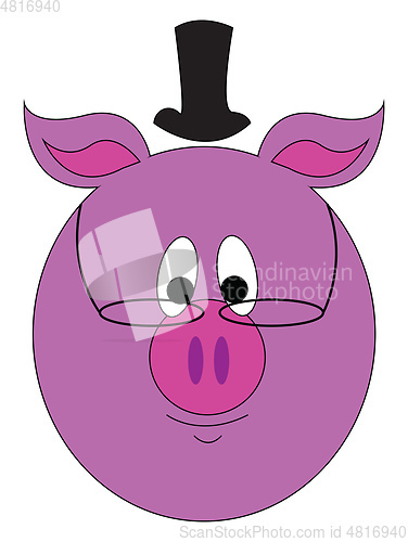 Image of Pink pig with a high hat and round eyeglasses vector illustratio