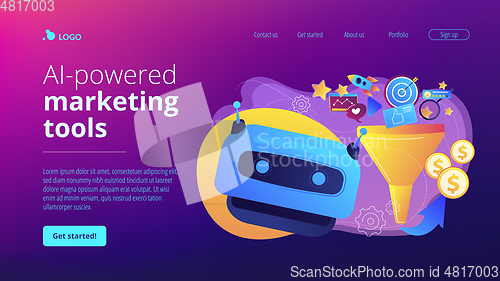 Image of AI-powered marketing tools concept landing page.