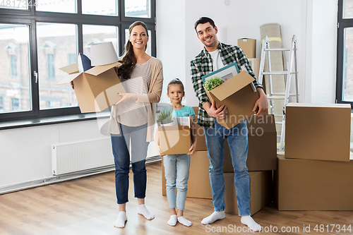 Image of happy family with child moving to new home