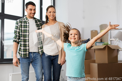 Image of happy family with child moving to new home