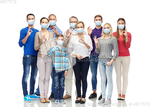 Image of people in medical masks showing ok hand sign