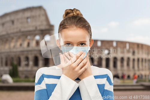 Image of teenage girl in protective medical mask in italy