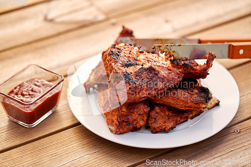 Image of grilled barbecue meat stack on plate