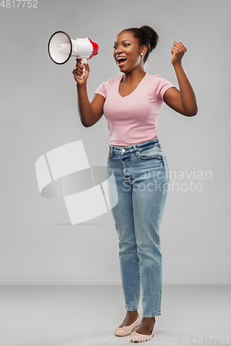 Image of african american woman over grey background