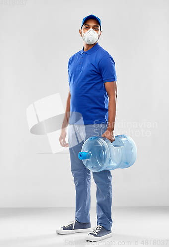 Image of delivery man with water barrel in respirator