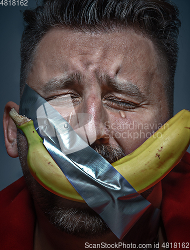 Image of Man and modern art - bearded Santa transformed in art object