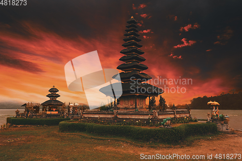 Image of famous mystical Pura Ulun Danu water temple, bali