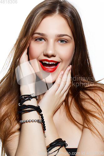 Image of beautiful girl with red lips