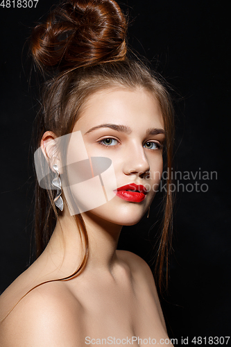 Image of beautiful girl with red lips