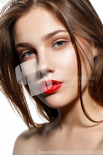 Image of beautiful girl with red lips