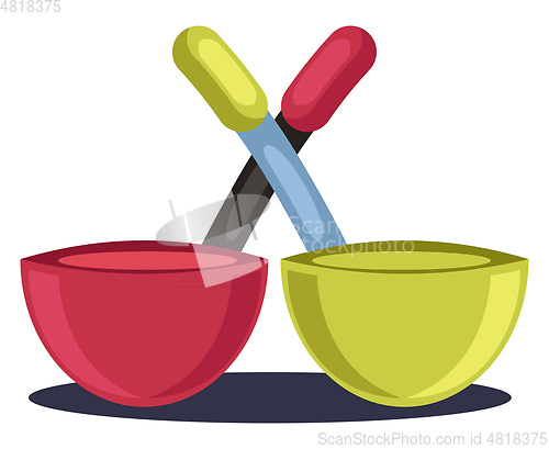 Image of Two Bowl pans vector color illustration.